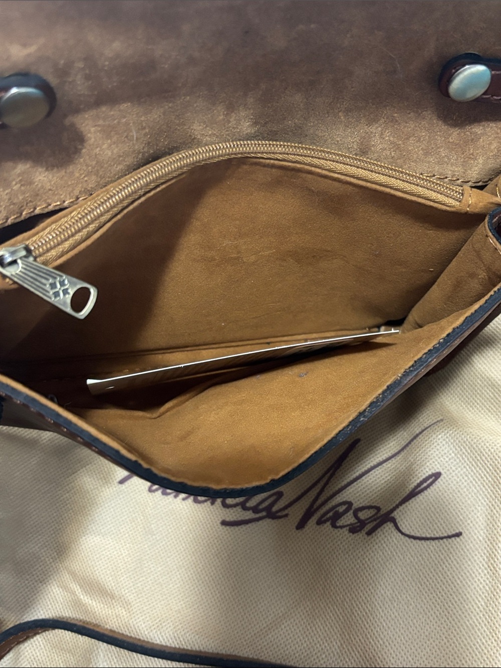 Patricia Nash Lana Cognac Brown Leather Crossbody with Dust Bag - Picture 8 of 14